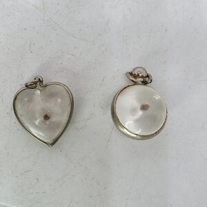 Vintage Lucite Mustard Seed Pendant Sphere & Heart Lot Of 2 Religious Amulet
